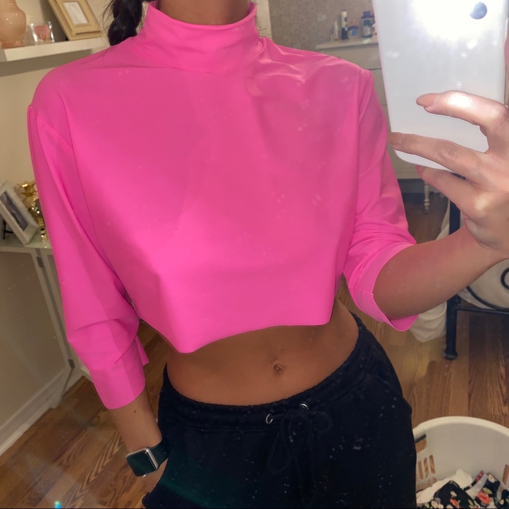 Bareminimale neon pink crop top